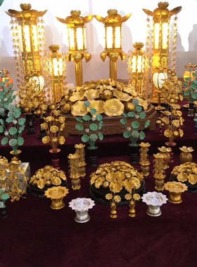 一对日式鎏金供佛金莲花铝莲花供花装饰供具加工