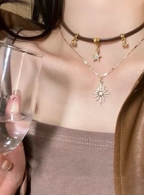 美拉项链高级感女轻奢choker太阳甜酷德复古波西米亚风锁骨链配饰