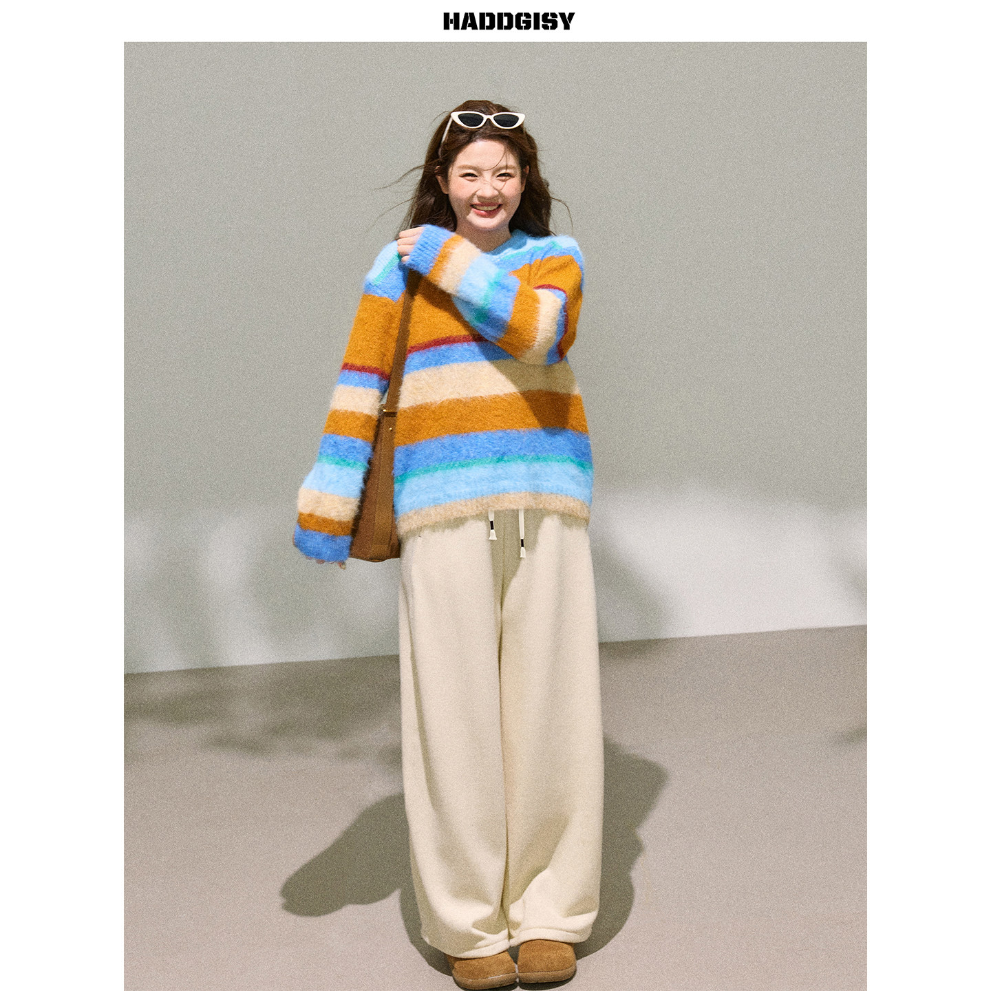 曾小咸大码女装 微胖mm彩色条纹毛衣2025新款冬超好看休闲裤套装,淘宝优惠券,粉丝福利购,淘宝优惠卷