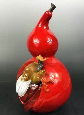 陶瓷石湾公仔风水寿星葫芦摆件