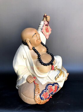 石湾公仔招财摆件坐黄金袋福佛