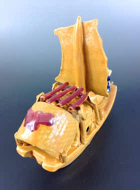 招财摆件山公泥塑微雕渔船