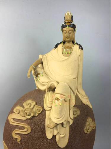 陶瓷工艺品石湾公仔家居装饰品礼品客厅招财摆件莲花幽香观音促销 - 图0