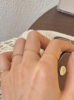 精致素圈百搭戒指女法式复古小众叠戴S925银指环网红光圈食指戒潮