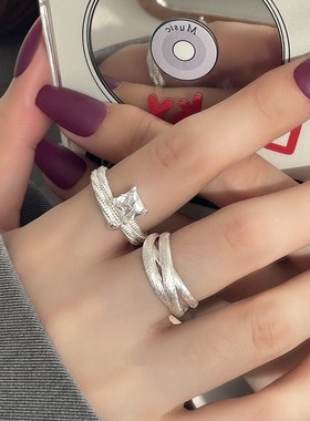 时尚戒指女夸张个性嘻哈S925镀银开口指环ins小众网红食指戒