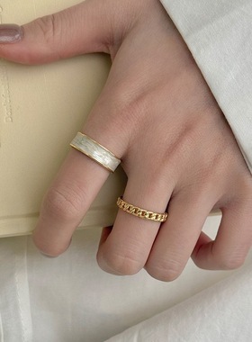 复古宫廷风叠戴百搭戒指女几何镂空链条轻奢S925镀银开口食指环潮