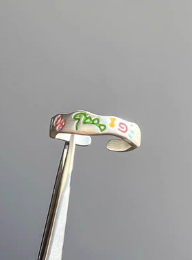 多巴胺彩色小恐龙戒指女好心情简约百搭气质开口指环小众食指戒潮