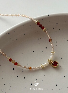 天然石串珠水晶珍珠项链轻奢小众