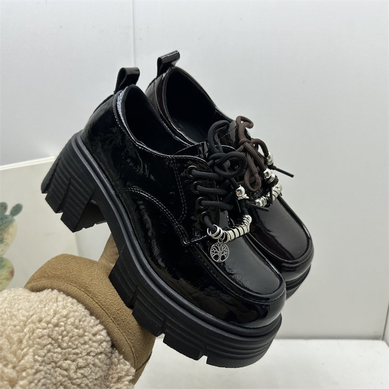 2026春季新款英伦风厚底乐福鞋女漆皮系带粗跟深口单鞋百搭小皮鞋,淘宝优惠券,粉丝福利购,淘宝优惠卷