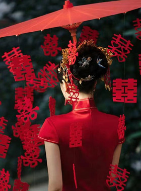 无红伞拍照道具喜字迎亲