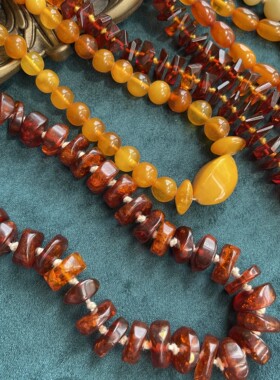 日本古董天然琥珀项链孤品老蜜蜡