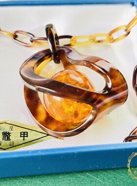 日本深海有机本鳖甲爆花老琥珀耳夹 Vintage中古复古项链吊坠D10