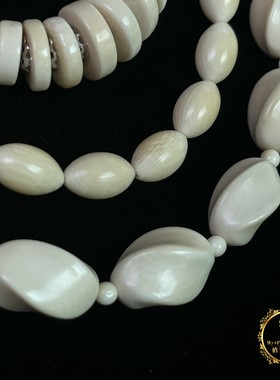 vintage日本古董天然温润有机白色网纹材质老物件海外中古项链Z16