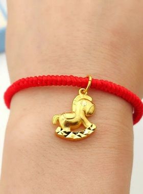 金色生肖马红绳手链男女情侣款
