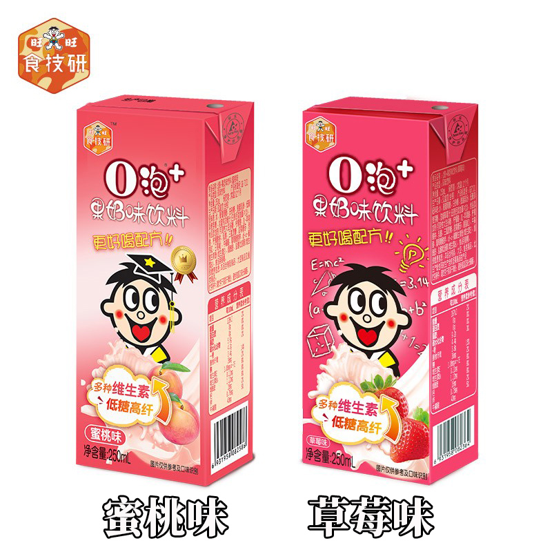 旺旺食技研O泡+果奶味饮料250ml*12盒儿童早餐草莓蜜桃味含乳饮料