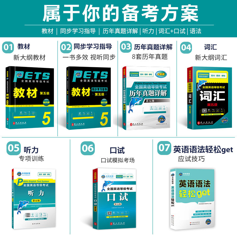 未来教育2026年公共英语五级pets5全国等级考试第五级教材学习指导全真模拟试卷词汇口试语法历年真题5级pest5听力书PETS5 全套6本