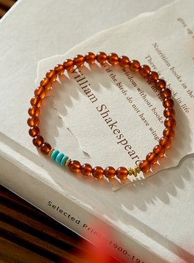 新中式天然橙石榴手串红色本命