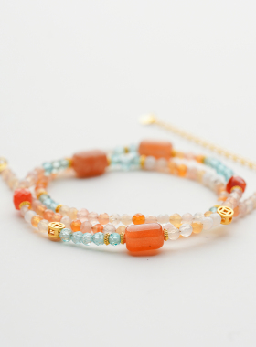 新中式国风天然粉金石浅磷灰项链