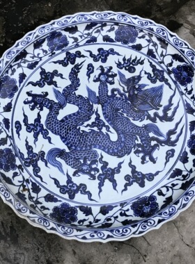 陶瓷落地植物中式风缠枝莲圆球