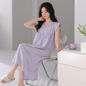 日本MUJIΕ背心睡裙女夏季凉感纯棉薄款无袖中长款宽松大码连衣裙