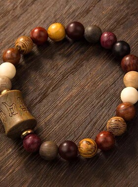 日本MUJIΕ多宝珠绿檀竹节手链手饰古风禅意念珠手串檀木多宝珠手