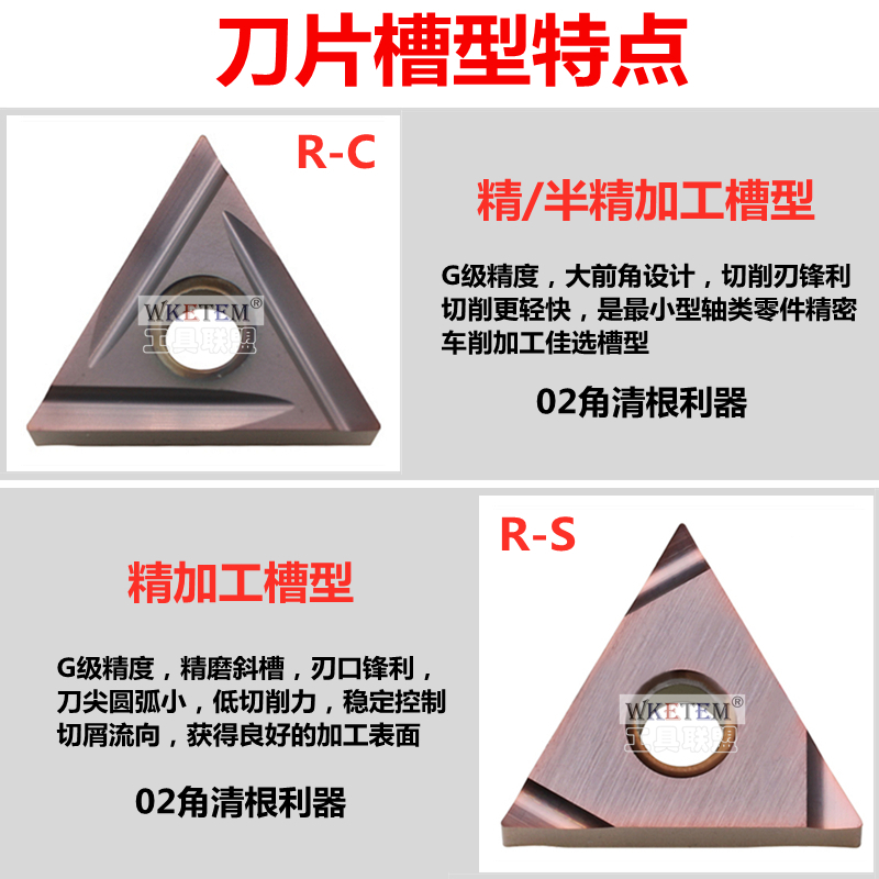 WKETEM三角开槽精加工数控刀片TNGG160402 04R-S L-S C不锈钢钢件 - 图1