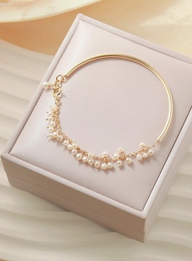 14k包金淡水珍珠简约原创设计手作天然珍珠贝壳手镯小众高级感