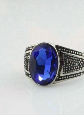 欧美朋克风饰品蓝色宝石男士戒指