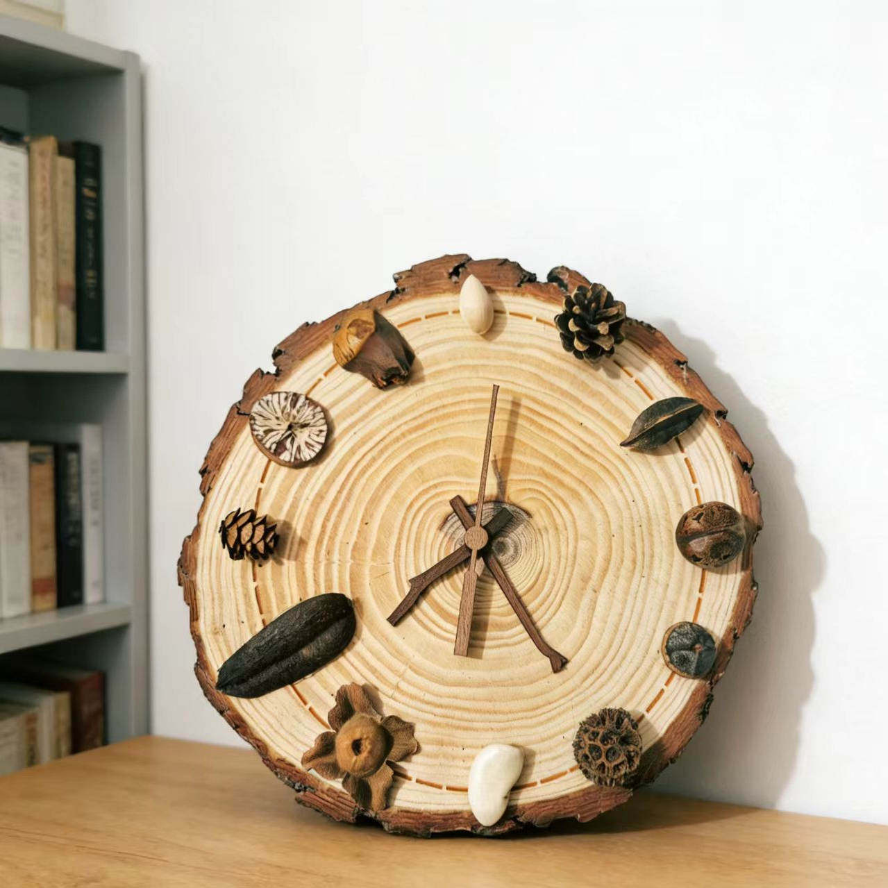 植物时钟手工DIY材料包创意圆木片胡桃木指针种子果实装饰品木钟,淘宝优惠券,粉丝福利购,淘宝优惠卷