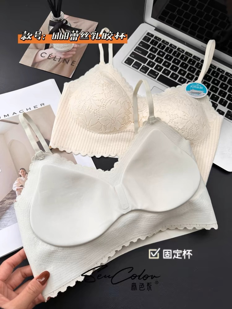 黛美芮6168新品蕾丝乳胶固定杯聚拢无痕吊带美背裹胸内衣女舒适-图3