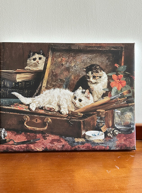 萌猫油画卧室书房北欧装饰画