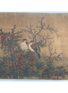 钱选 玉兔小鸟图 花鸟国画 临摹学习 纸本绢布 微喷复制 锦盒包装