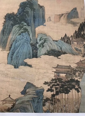 仇英 桃源仙境图 设色山水 国画立轴 临摹学习 纸本绢布 微喷复制