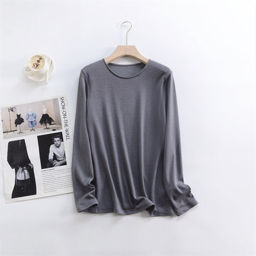 黑色打底衣外贸日本单女士薄绒长袖自发热秋衣单件保暖上装F70 - 图0