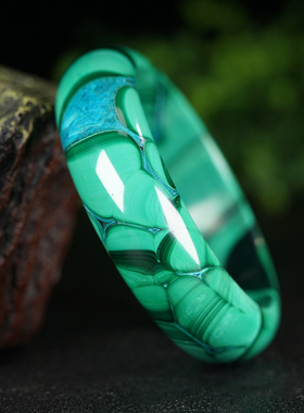 福子珠宝天然孔雀石手镯老矿料水晶宝石宽版摆件吊坠现货支持鉴定