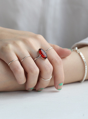 韩国纯银光面线条玫瑰金戒指