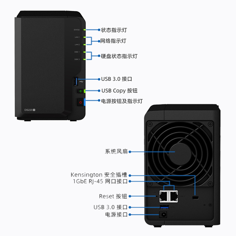 国行Synology群晖DS220+  网络存储器私有云存储家用家庭云盘个人网络云储存器nas存储服务器双盘位 - 图3