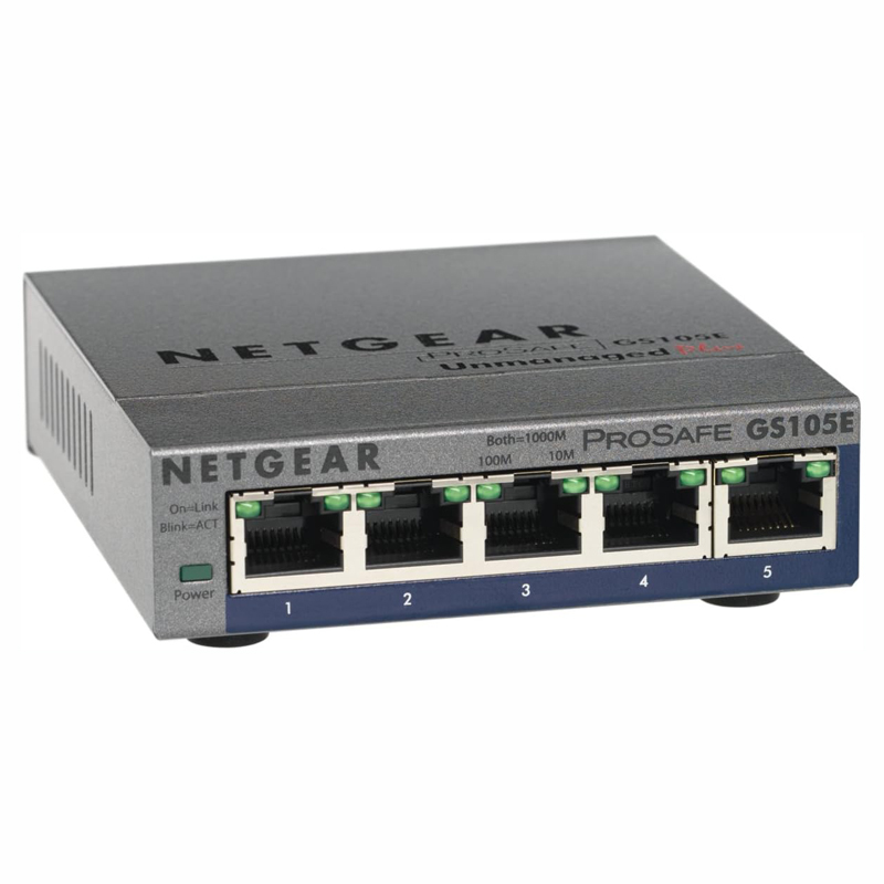 5年质保】Netgear/美国网件GS105E V2 5口1000M千兆简单网管网络交换机VLAN【单线复用】802.1Q