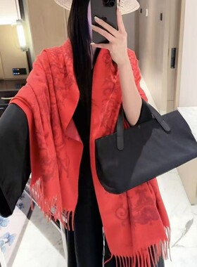 秋冬轻奢仿羊绒提花流苏保暖围巾