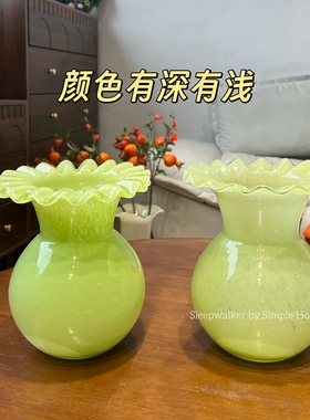 春山|外贸出口原色绿色折纸玻璃花瓶 法式插花花瓶花器