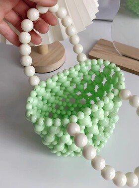 时尚气质小包女夏DIY手工编织包包清新绿色菜篮子手提包