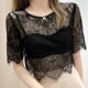 ເສື້ອຍືດແຂນສັ້ນ lace hollow blouse gauze ສັ້ນສໍາລັບແມ່ຍິງ