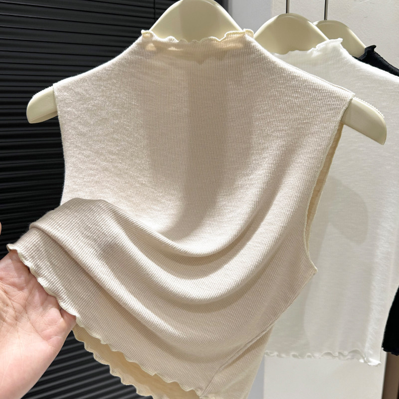 假领子百搭女高档春秋季毛衣内搭针织打底衫半高领木耳边无袖背心,淘宝优惠券,粉丝福利购,淘宝优惠卷