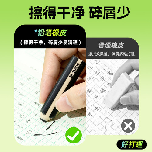 晨光文具三角铅笔橡皮擦无屑超干净不易留痕小学生专用幼儿园专用儿童无毒2b考试橡皮笔美术生素描笔型橡皮擦 - 图2