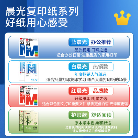 晨光a4打印纸复印纸70g单包双面打印A4纸500张一包加厚80g打印机专用白纸草稿纸整箱批发学生办公用品包邮