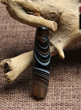 天然缠丝玛瑙黑白线天珠勒子散珠