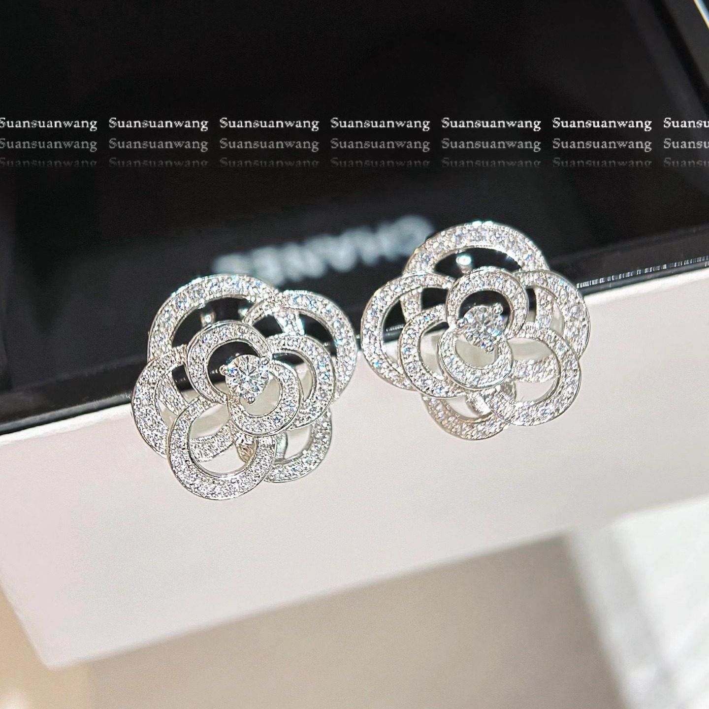 「Camelia」高定！满钻山茶花项链耳钉耳环镂空新款925银奢华珠宝,淘宝优惠券,粉丝福利购,淘宝优惠卷