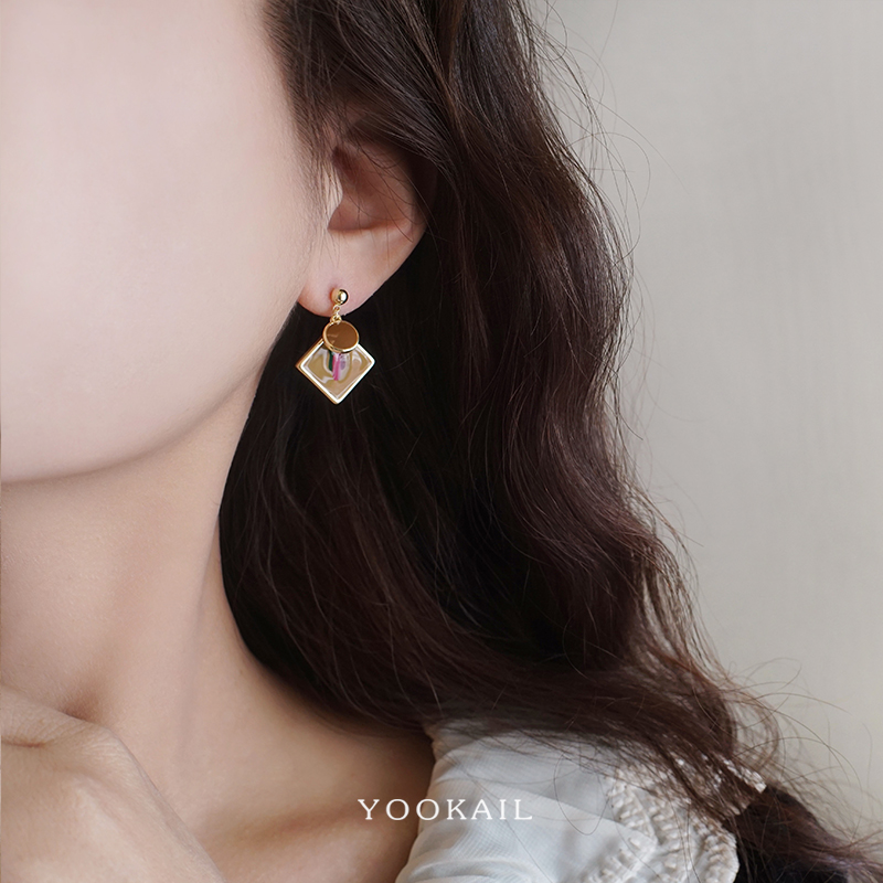 9折 美拉德油画菱形耳环方圆脸适合冬天的耳饰女高级感气质耳钉 - 图3