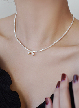 柚卡 蝴蝶结人造珍珠项链高级感轻奢小众女款颈链女生配饰闺蜜