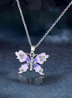 女士项链锁骨链细链紫色蝴蝶卫衣现货生日礼物送女友情人金色3